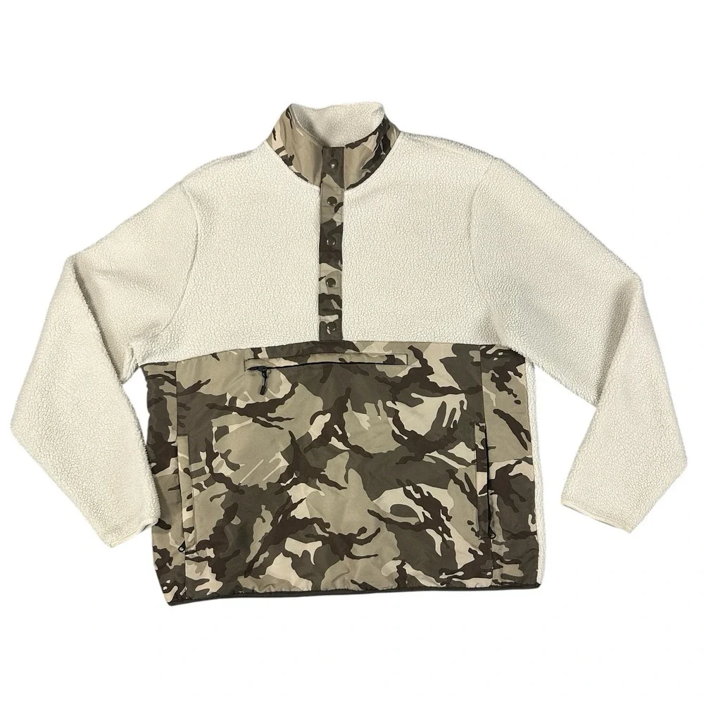 Camo Sherpa Snap-T Fleece Anorak Jacket Large‎ Outdoors Hunting Old Navy